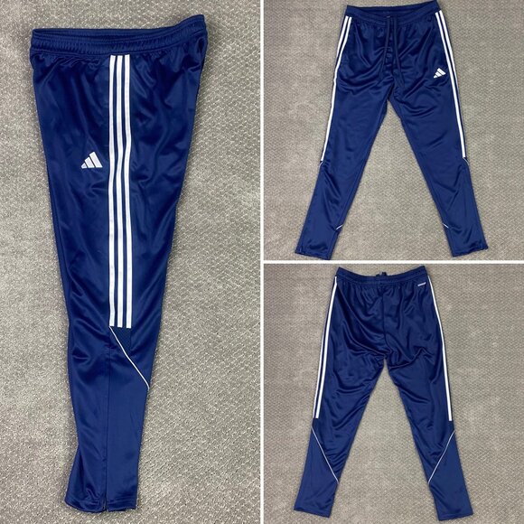 Adidas Tiro 23 AeroReady Track Pants Men's Large Blue 3 Stripes Soccer Ankle Zip - Picture 1 of 16
